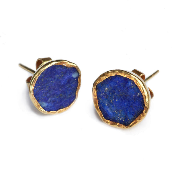 Gold Plate Lapis Lazuli Studs - Afghanistan